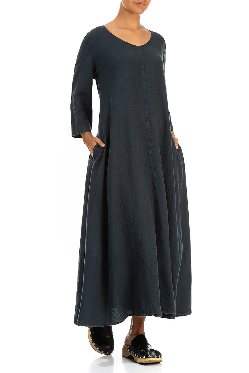 Floaty Graphite Linen Maxi Dress 4
