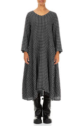 Floaty Grey Check Linen Midi Dress 1