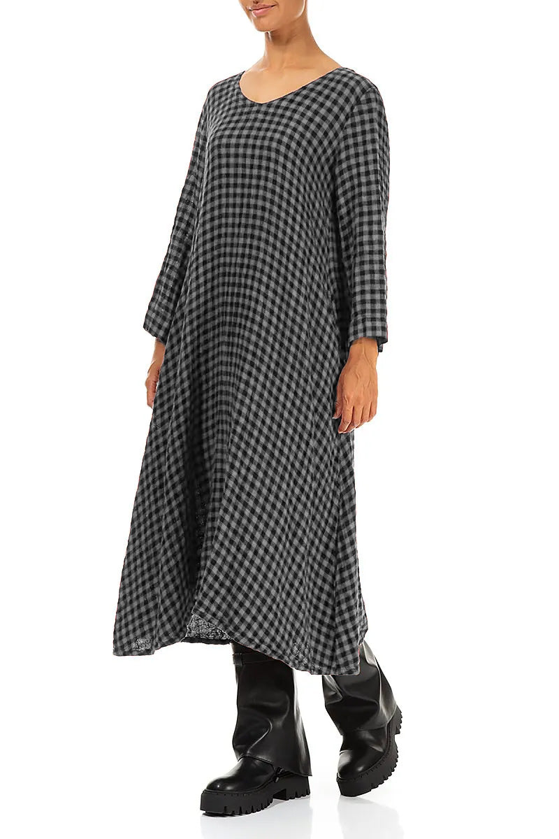 Floaty Grey Check Linen Midi Dress 3