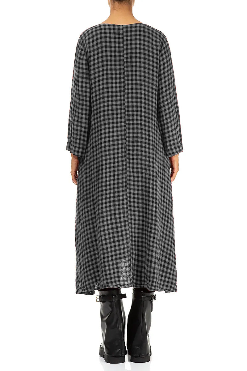 Floaty Grey Check Linen Midi Dress 2