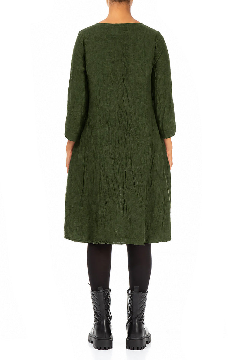 Floaty Shamrock Green Mélange Linen Dress 2