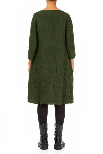 Floaty Shamrock Green Mélange Linen Dress 2