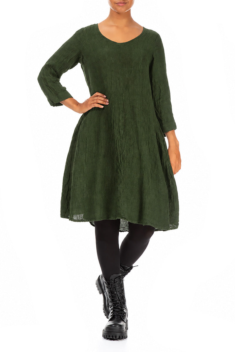 Floaty Shamrock Green Mélange Linen Dress 4