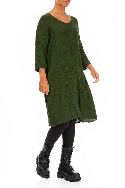 Floaty Shamrock Green Mélange Linen Dress 3