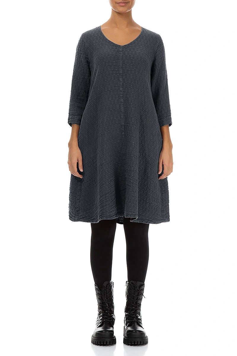 Floaty Slate Textured Linen Dress 1