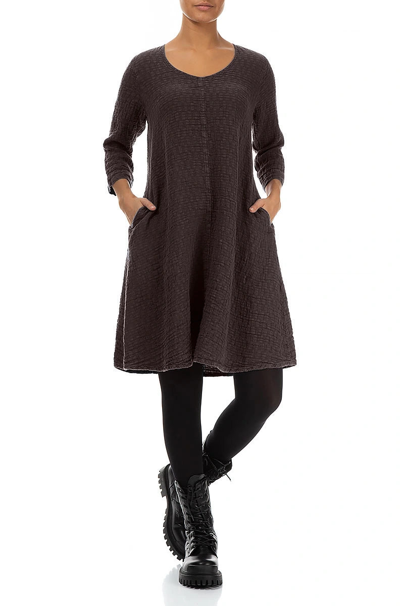 Floaty Truffle Brown Textured Linen Dress 4