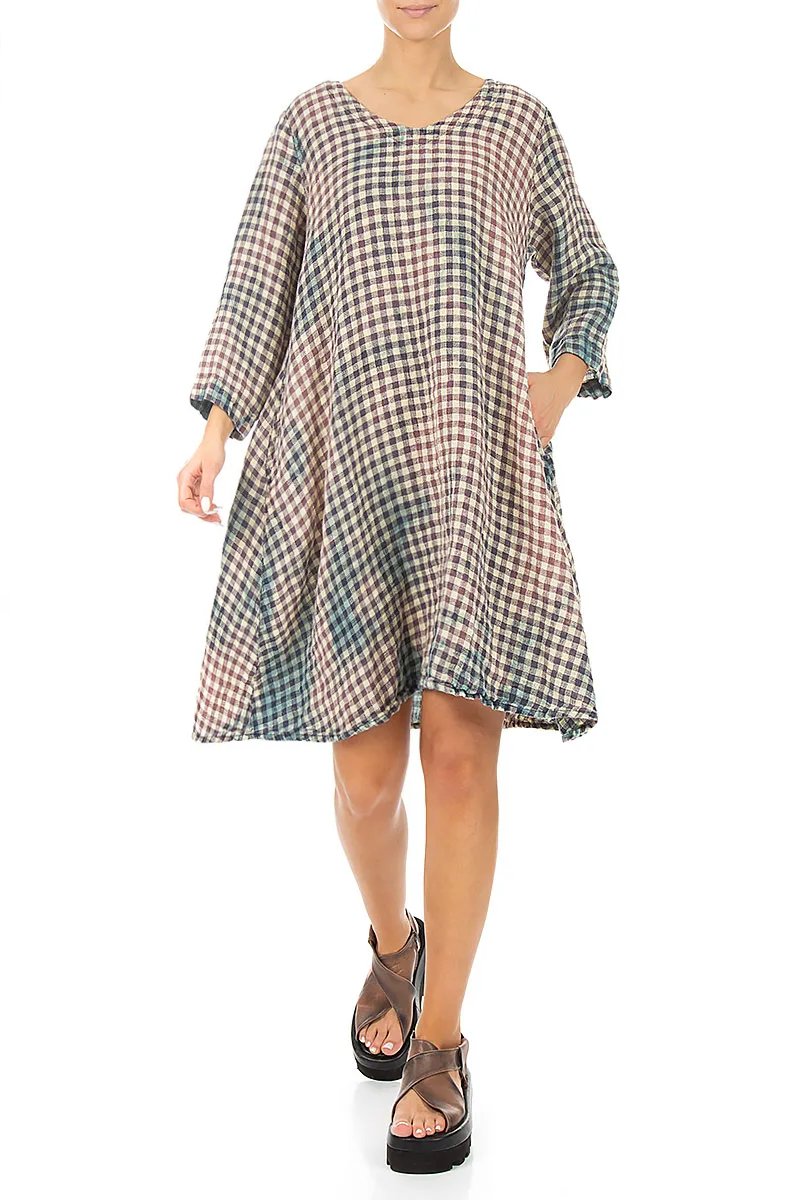 Fließendes Midikleid aus Leinen mit Vintage-Karo