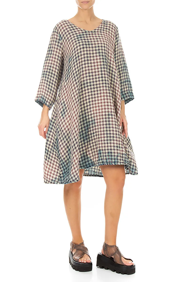 Fließendes Midikleid aus Leinen mit Vintage-Karo