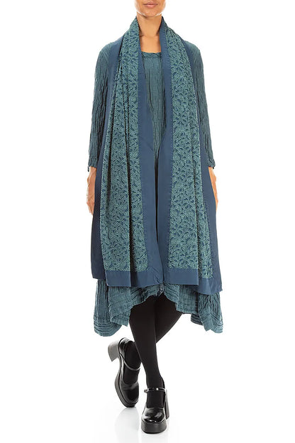 Floral Deep Turquoise Silk Chiffon Scarf