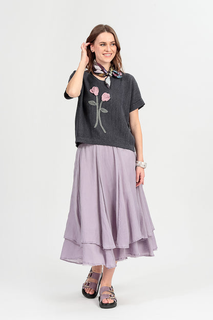 Floral Detail Graphite Linen Knit Blouse 7