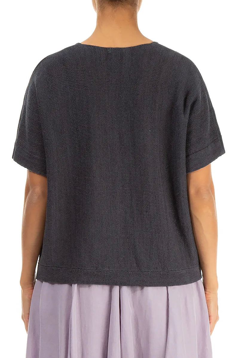 Floral Detail Graphite Linen Knit Blouse 3