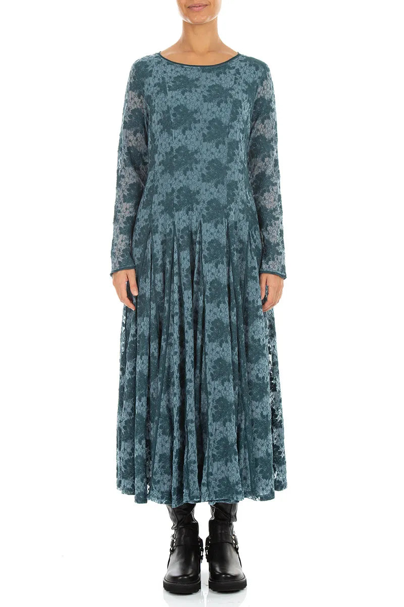 Floral Lace Deep Turquoise Cotton Maxi Dress 1
