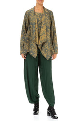 Floral Olive Yellow Silk Cotton Jacket - Blouse 4