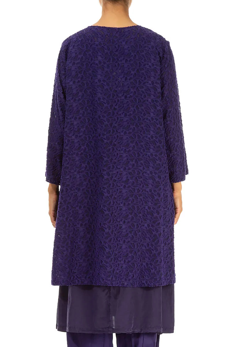 Floral Texture Layered Royal Purple Silk Dress 2