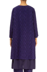 Floral Texture Layered Royal Purple Silk Dress 2