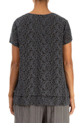 Floral Texture Slate Blue Silk Blouse 2