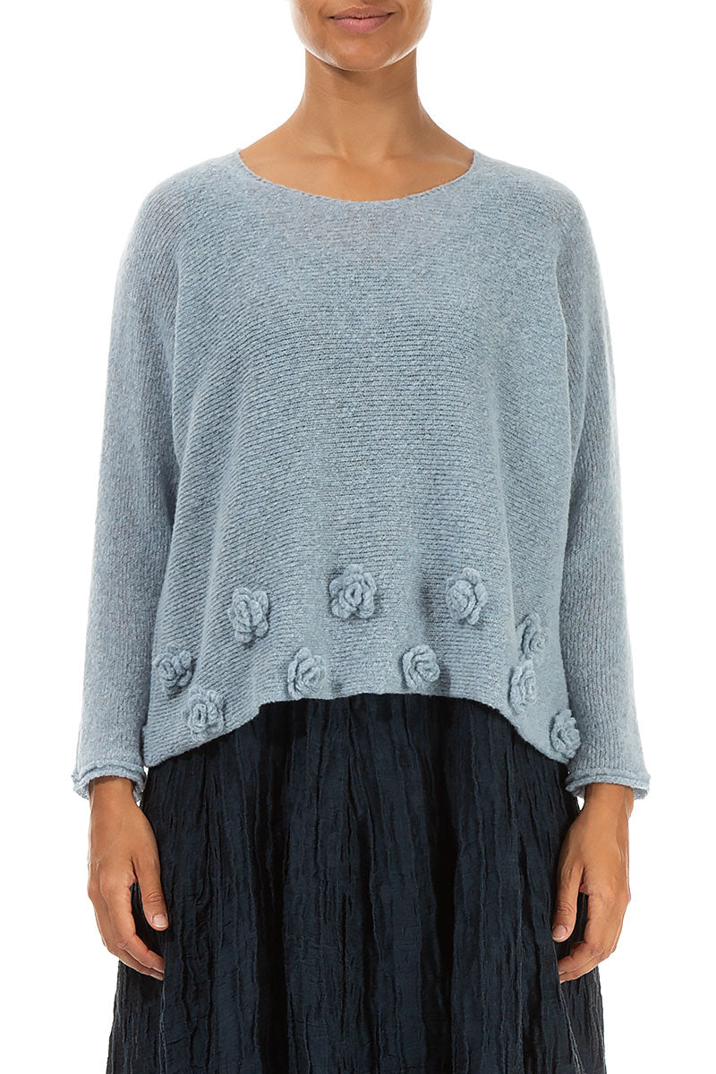 Flowers Arctic Blue Wool Sweater 1