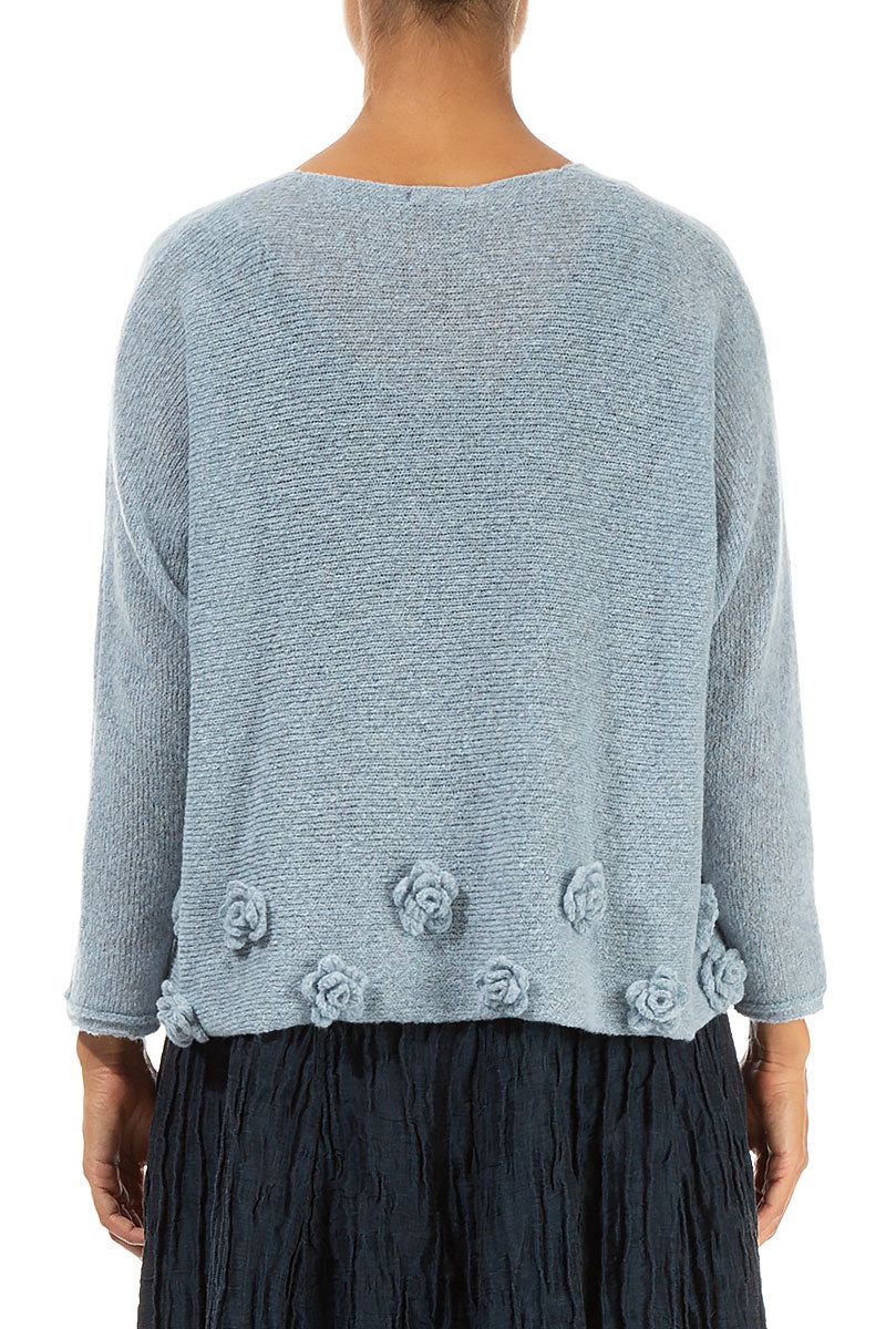 Flowers Arctic Blue Wool Sweater 2