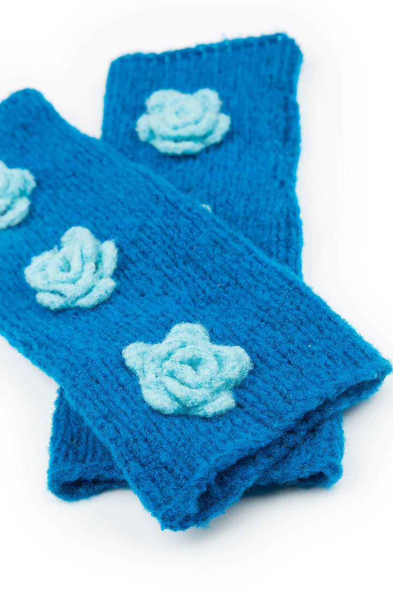 Flowers Azure Blue Soft Wool Wristlets 4