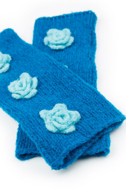 Flowers Azure Blue Soft Wool Wristlets 4