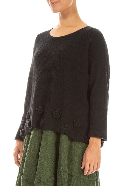 Flowers Black Wool Sweater 3