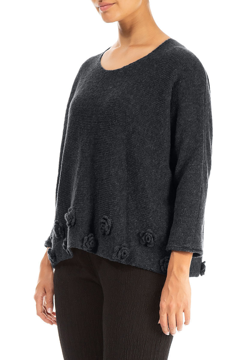 Flowers Dark Grey Wool Sweater 3
