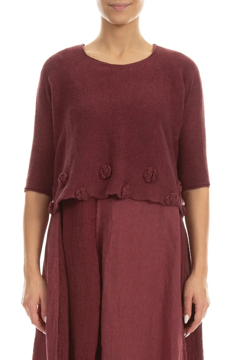 Flowers Decorated Antique Ruby Linen Jumper 1