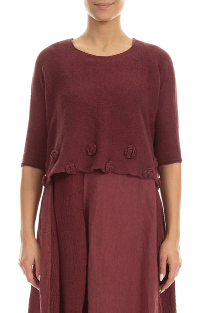 Flowers Decorated Antique Ruby Linen Jumper 1