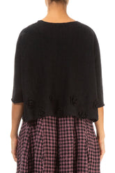 Flowers Decorated Black Linen Jumper 2