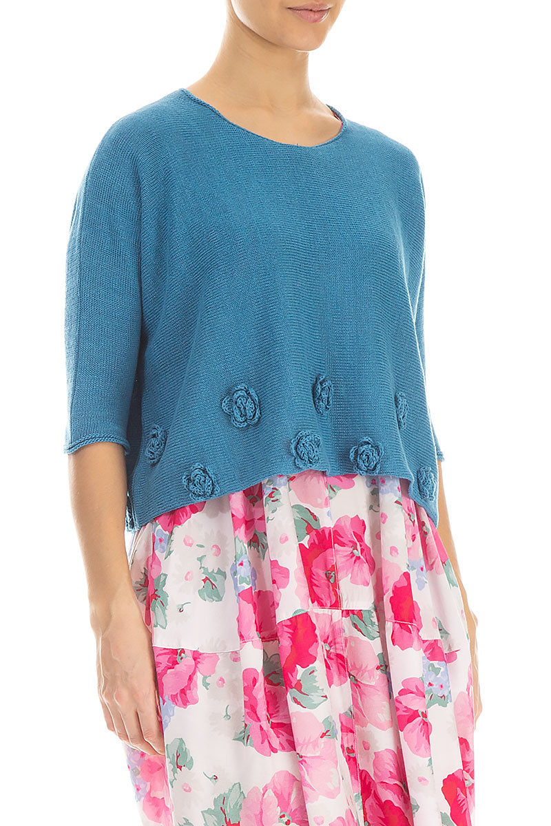 Flowers Decorated Denim Linen Jumper 3