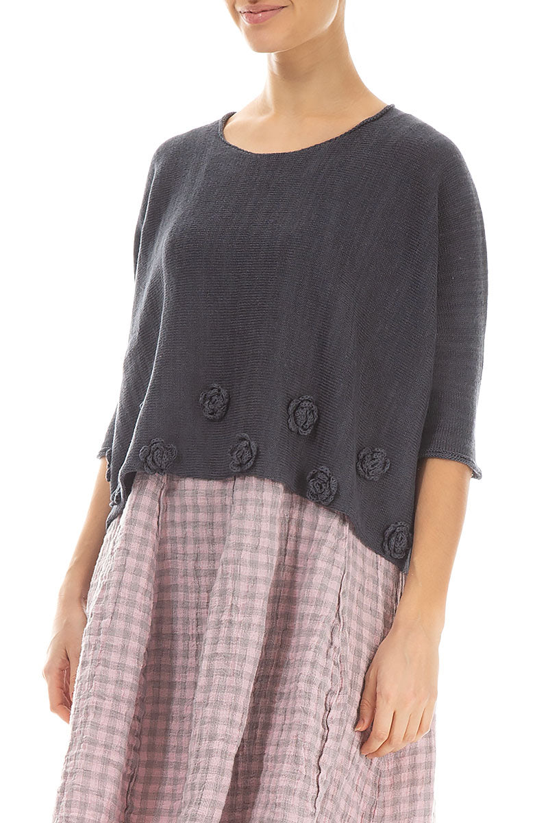 Flowers Decorated Graphite Linen Jumper 3