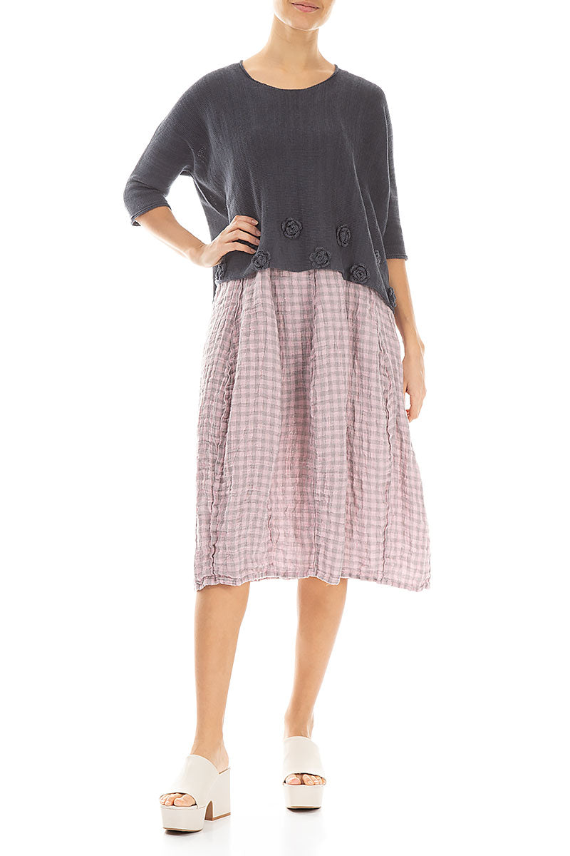 Flowers Decorated Graphite Linen Jumper 4