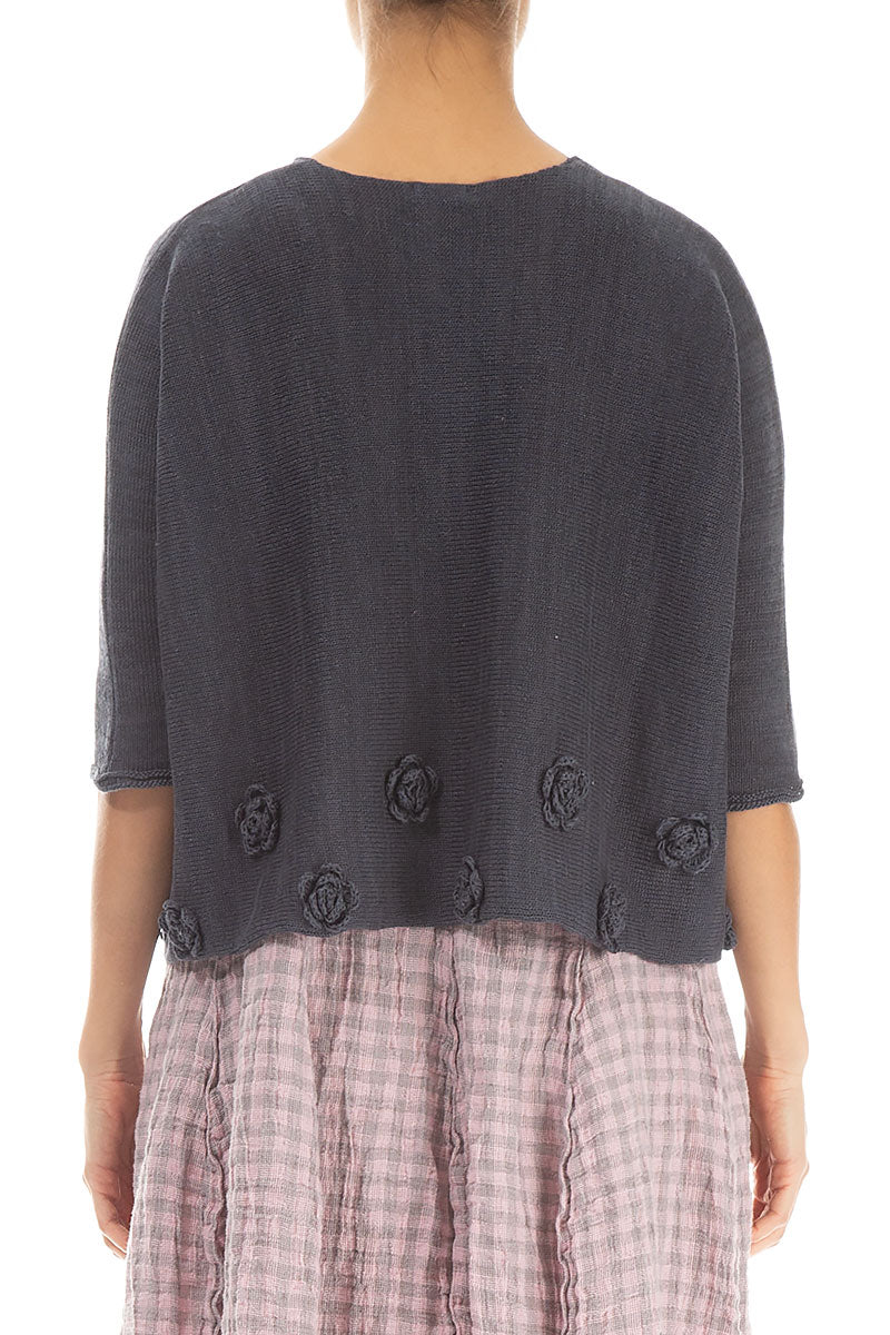 Flowers Decorated Graphite Linen Jumper 2