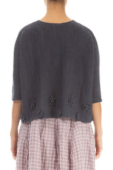 Flowers Decorated Graphite Linen Jumper 2