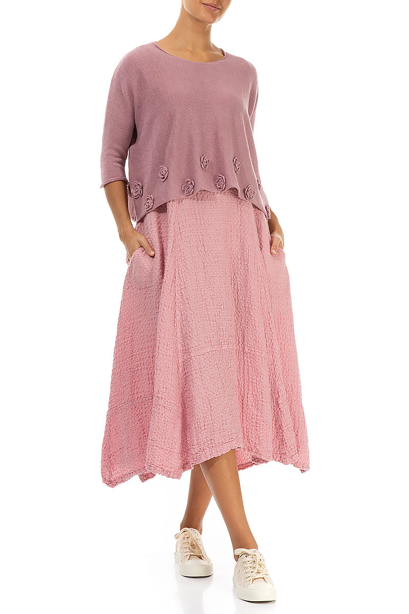 Flowers Decorated Mauve Pink Linen Jumper 4