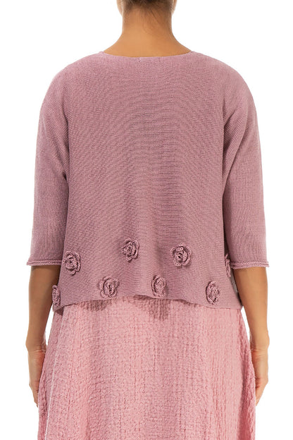Flowers Decorated Mauve Pink Linen Jumper 2