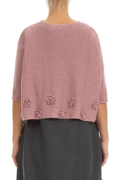 Flowers Decorated Mauve Pink Linen Jumper 2