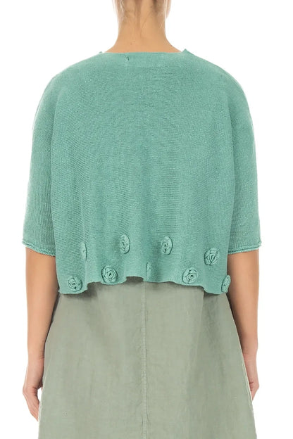 Flowers Decorated Mint Linen Jumper 2