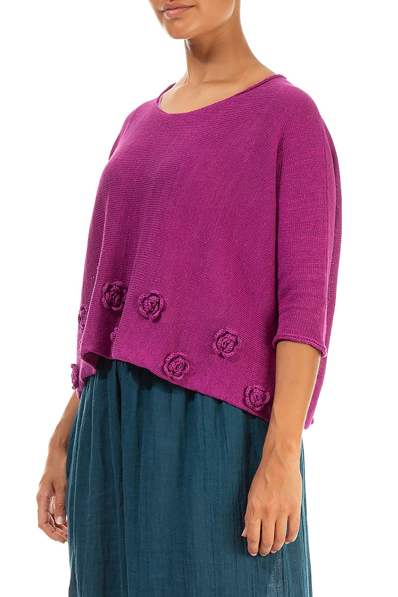 Flowers Decorated Orchid Linen Jumper 3