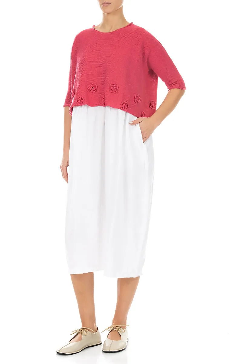 Flowers Decorated Raspberry Linen Jumper 4