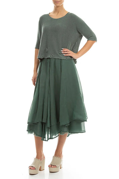 Flowers Decorated Sage Linen Jumper