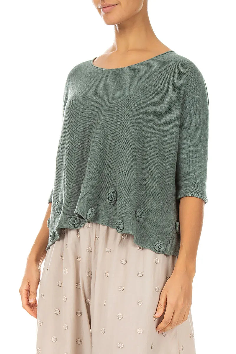 Flowers Decorated Sage Linen Jumper 3