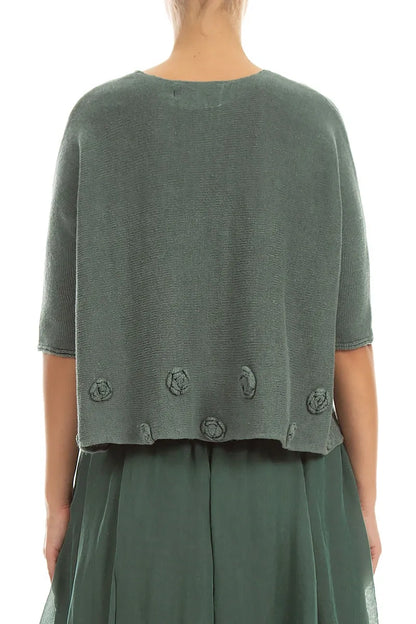 Flowers Decorated Sage Linen Jumper