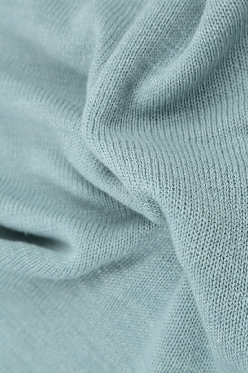 Flowers Decorated Sky Blue Linen Jumper