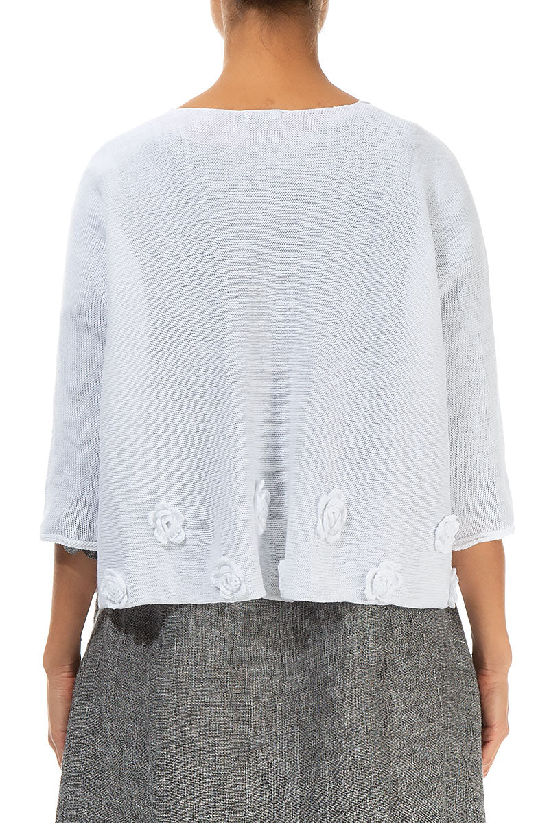Flowers Decorated White Linen Jumper 2