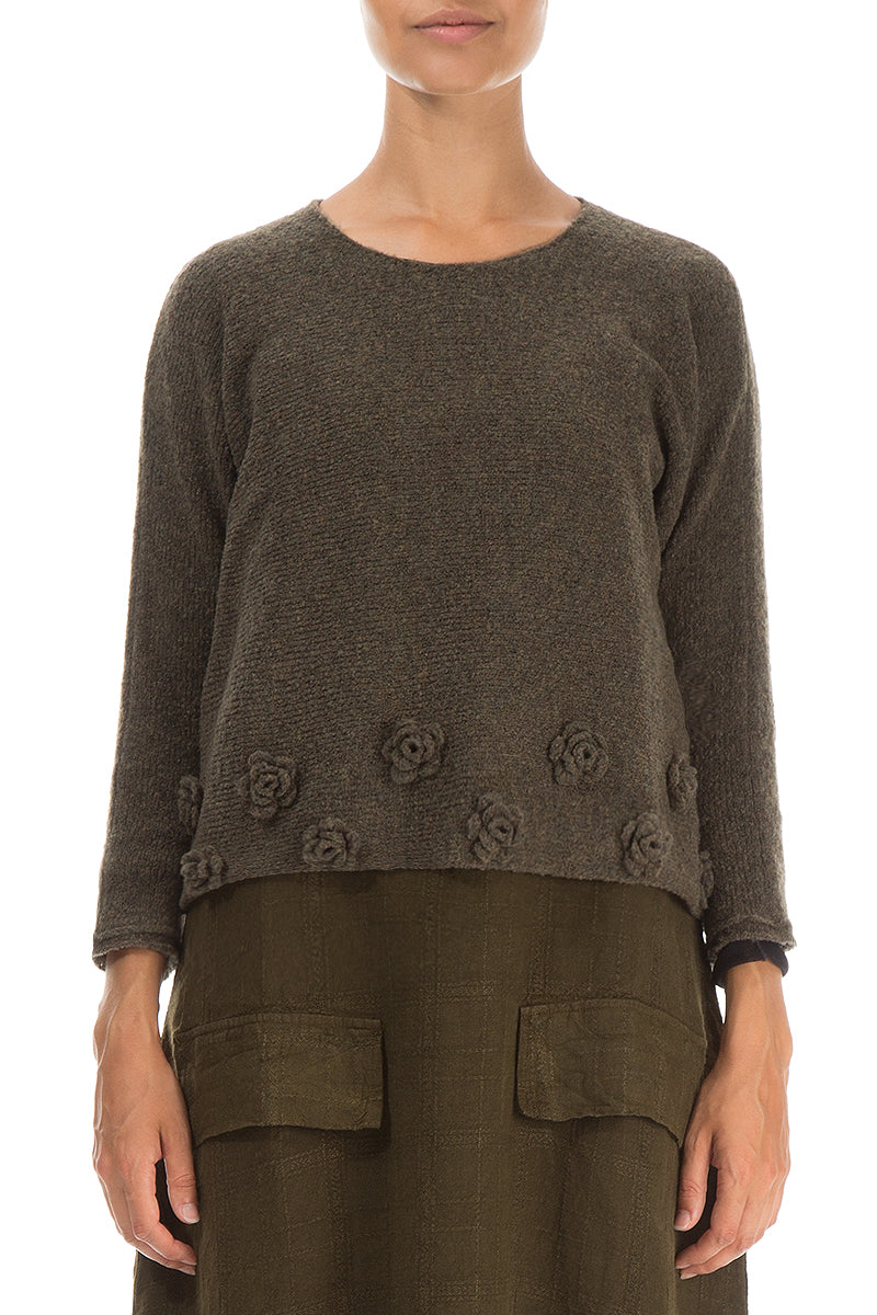 Flowers Khaki Wool Sweater 1