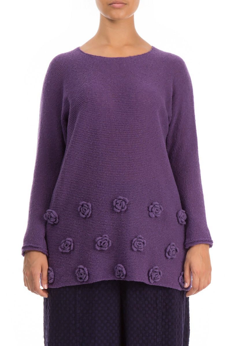 Flowers Purple Wool Sweater