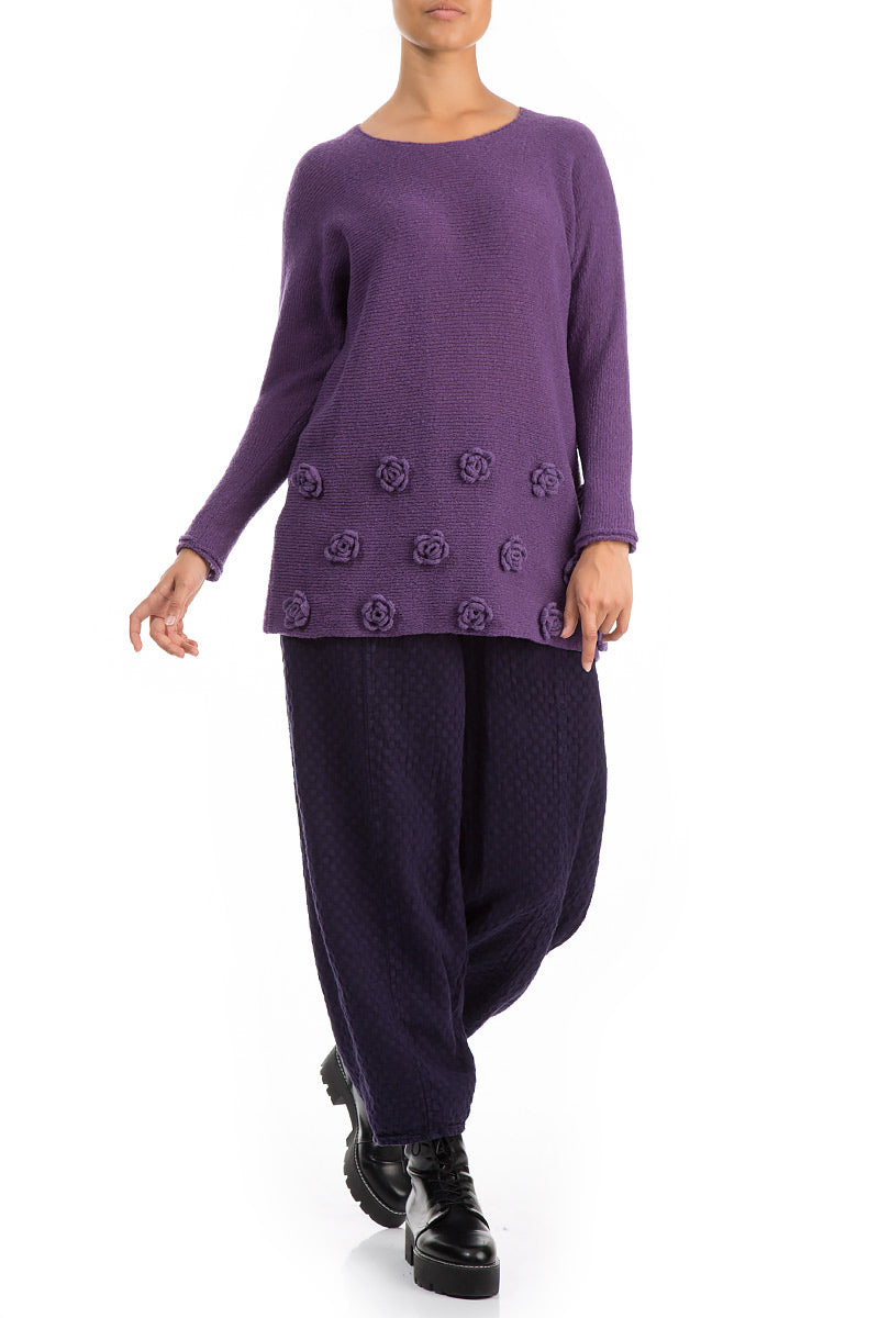 Flowers Purple Wool Sweater