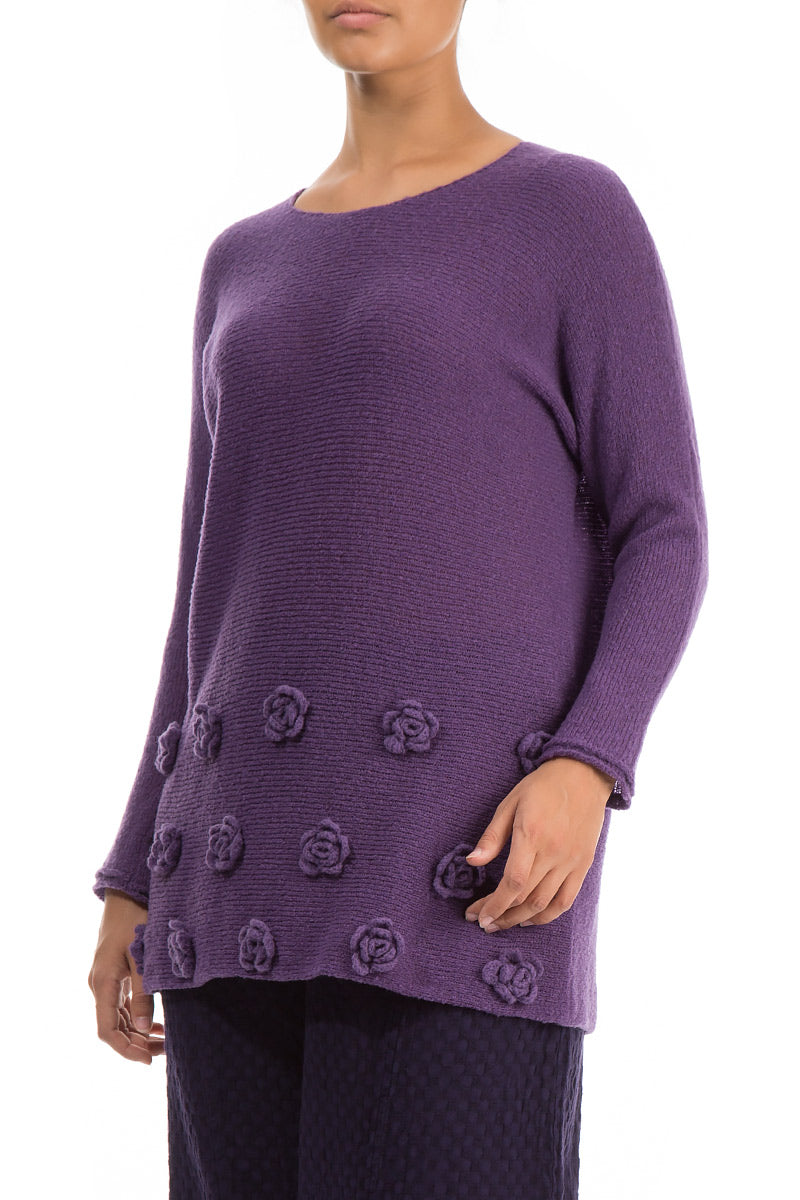 Flowers Purple Wool Sweater