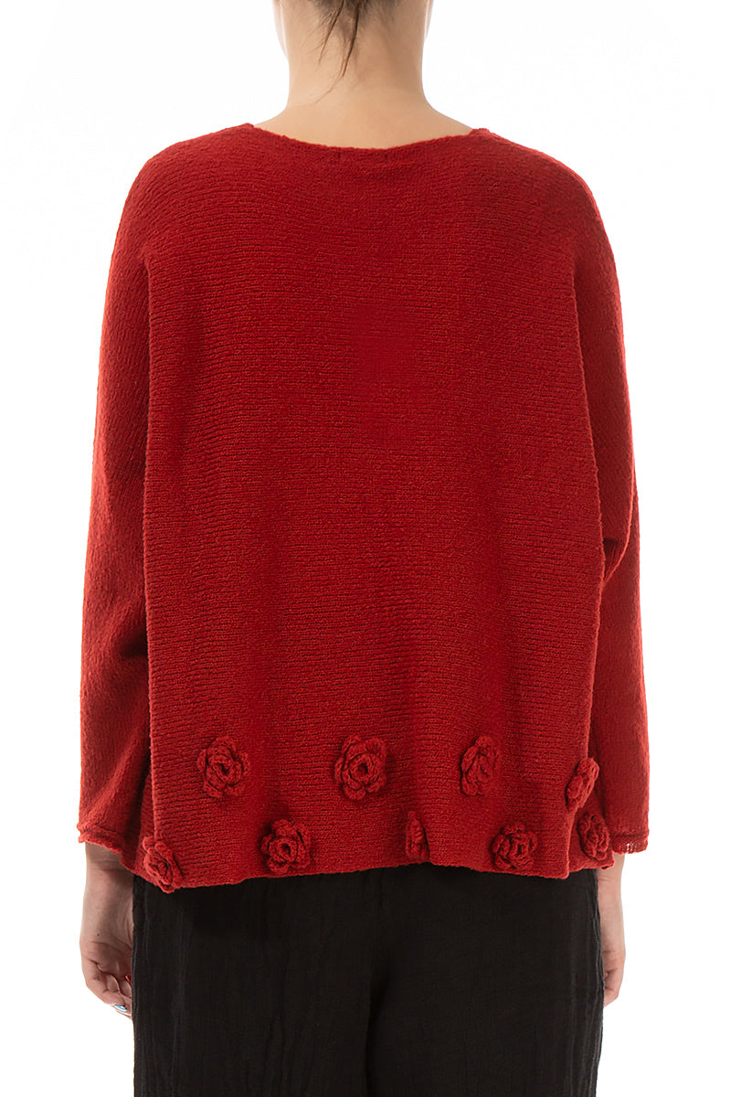 Flowers Red Wool Sweater 2